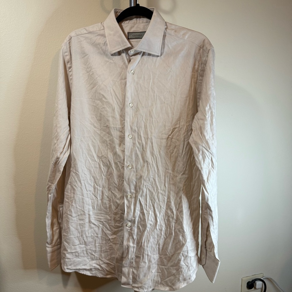 Canali Men's Light Cream Dress Shirt - Picture 2 of 7